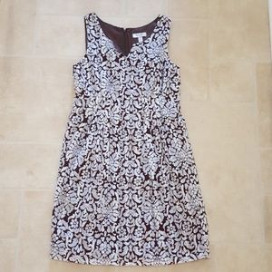 white patterned brown dress